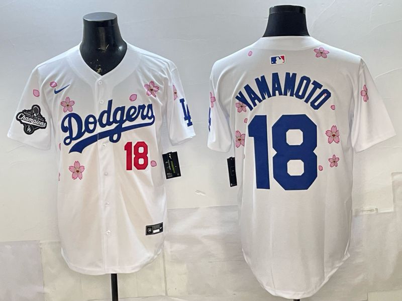Men Los Angeles Dodgers #18 Yamamoto White Sakura Edition 2026 Nike MLB Jersey 005->los angeles dodgers->MLB Jersey